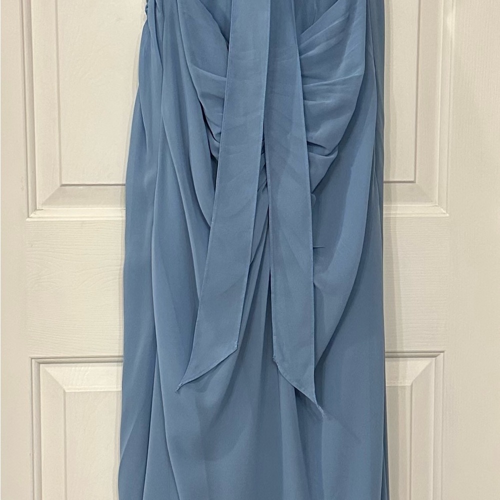 Azazie Light Blue Maxi Dress with Front Slit - Picture 3 of 4